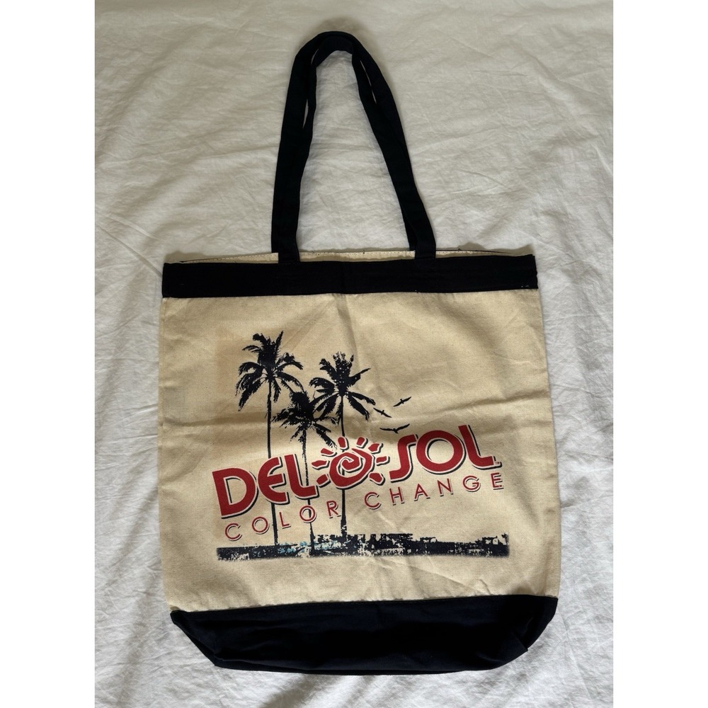 DEL SOL Color Changing Tote Shopping‎ Beach Bag Ivory Canvas Palm Trees